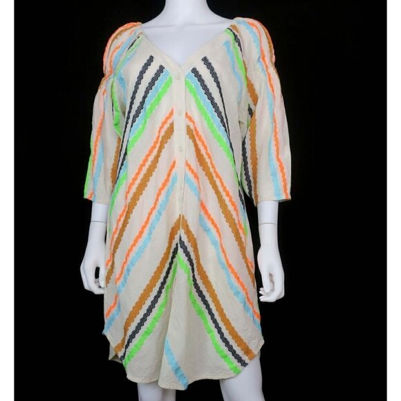 Devotion Twins Rhodolitis Stripe Dress Tunic Button-up Pockets Women's Small - Picture 1 of 5